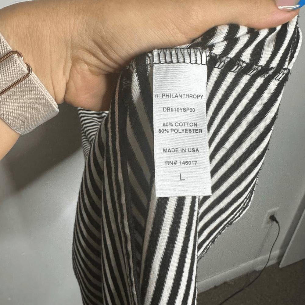 n:PHILANTHROPY STRIPED Tank midi DRESS black white cotton women's large L - Picture 6 of 7